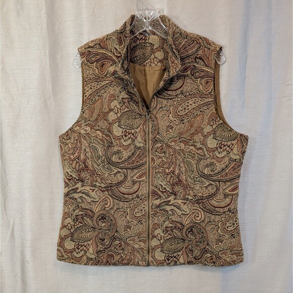 Vintage Tapestry Vest Brown Floral Paisley White Stag - Tagless /See Photos - XL - Picture 3 of 16